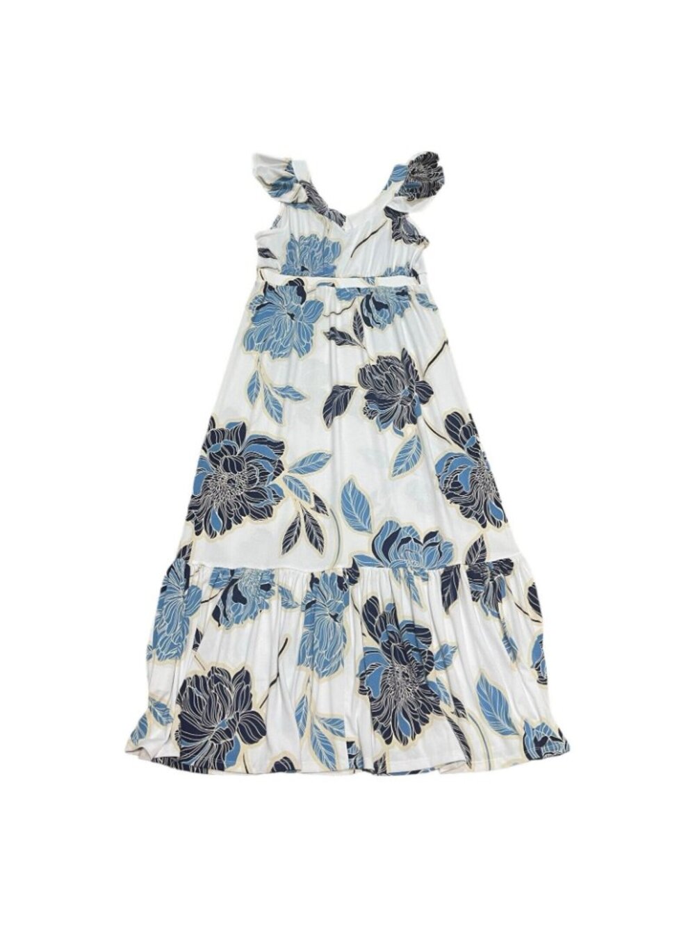 Iman Global Chic Blue Floral Maxi Dress VNeck Size MP Medium Petite NWT Hawaiian - Picture 10 of 10